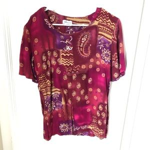 Vintage Vtg Darian Batik Tie Dye Fuchsia Pink Short Sleeve Blouse